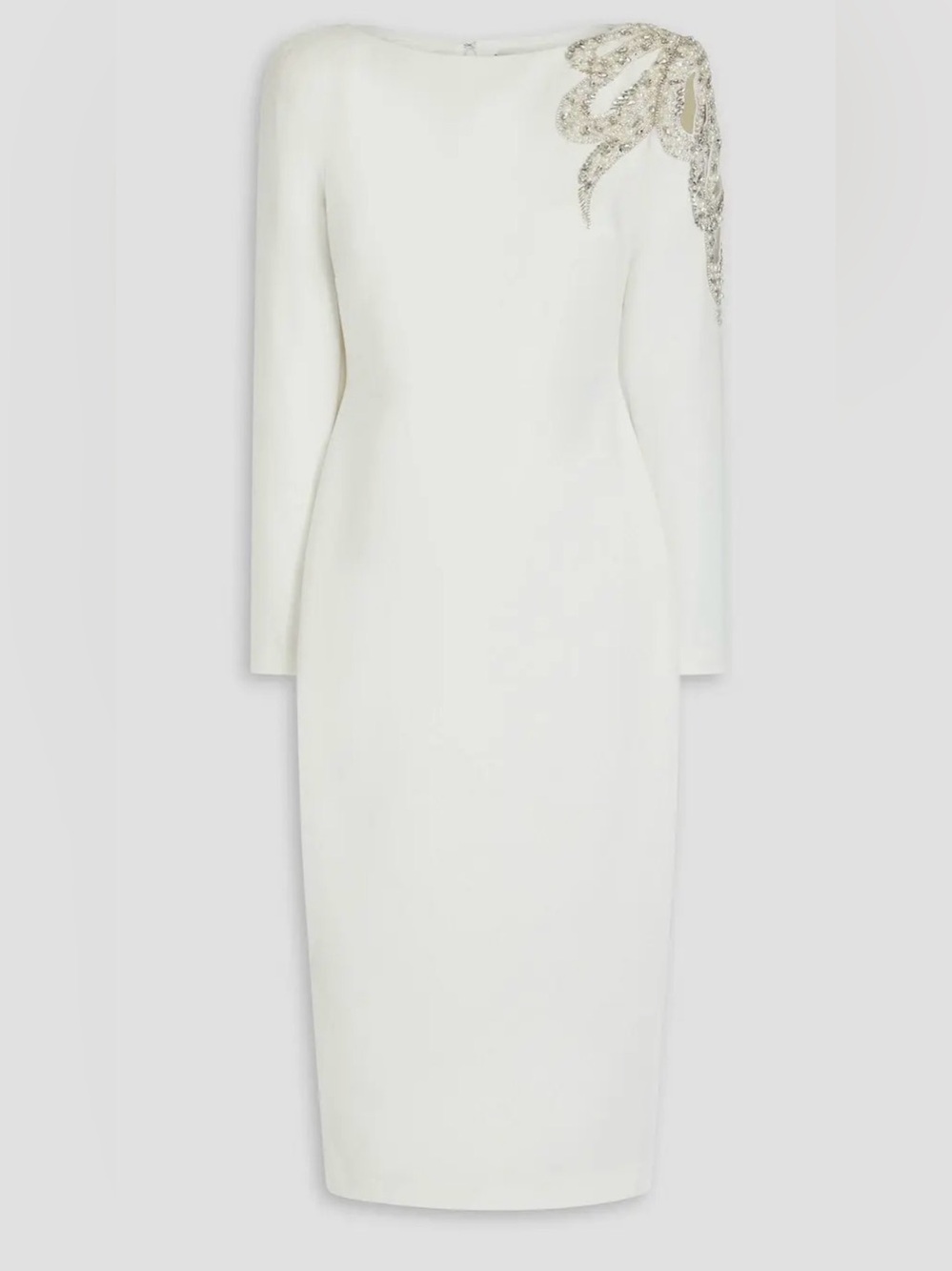 Badgley Mischka Ivory Long-Sleeve Midi Dress with Shoulder Embellishment